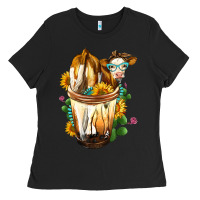 Black simmental cow bobba cup Ladies Tee - FaDigitalArtStudio