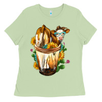 Matcha simmental cow bobba cup Ladies Tee - FaDigitalArtStudio