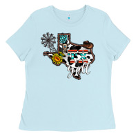 Baby Blue tx yall western Ladies Tee - CowhideDigitalArt