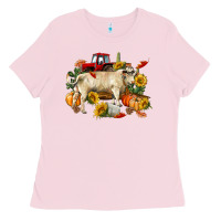 Bubblegum Pink Fall charolais bull Ladies Tee - RanaPortraitStore