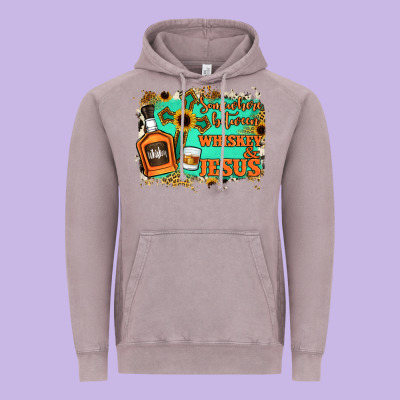 Somewhere Between Whiskey And Jesus Vintage Hoodie Designed By Jasminsmagicworld