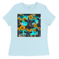 Baby Blue black angus and sunflowers seamless pattern Ladies Tee - HRA Design Shop