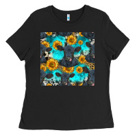Black black angus and sunflowers seamless pattern Ladies Tee - HRA Design Shop