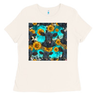 Bone black angus and sunflowers seamless pattern Ladies Tee - HRA Design Shop