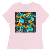 Bubblegum Pink black angus and sunflowers seamless pattern Ladies Tee - HRA Design Shop