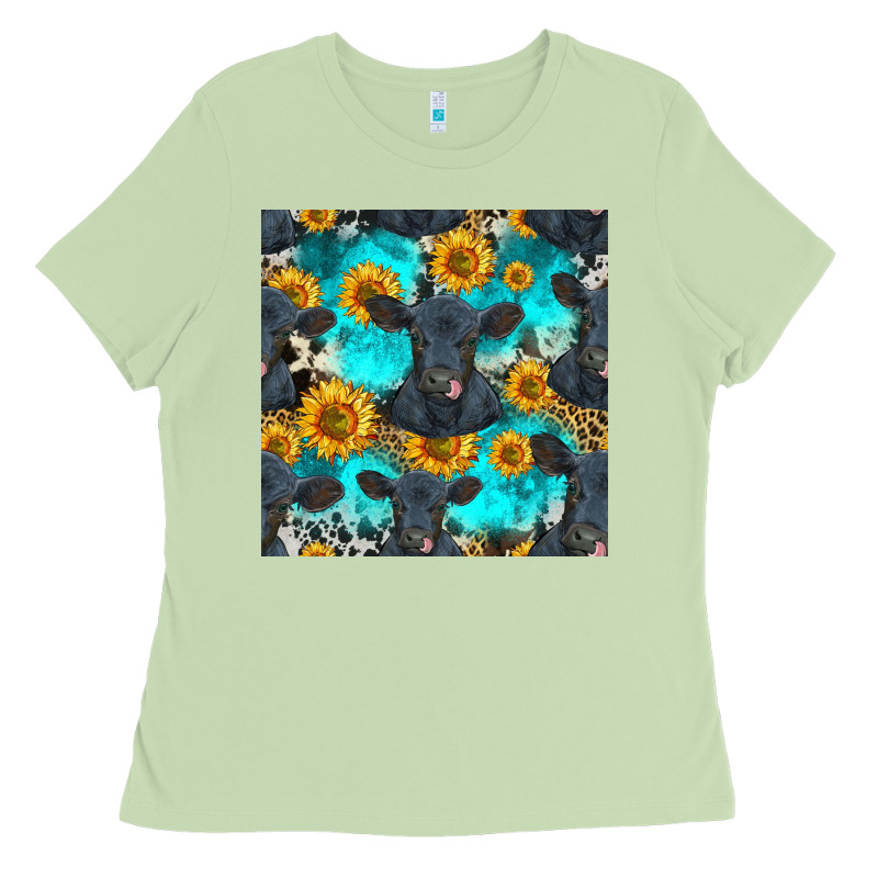 Black Angus And Sunflowers Seamless Pattern Ladies Tee by HRA Design Shop | Teevron
