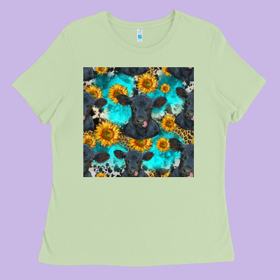 Black Angus And Sunflowers Seamless Pattern Ladies Tee Designed By Hra Design Shop