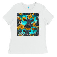 White black angus and sunflowers seamless pattern Ladies Tee - HRA Design Shop
