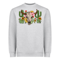 Heather Grey bull skull with cactus Heavyweight Sweatshirt - MaliasSmallBusiness