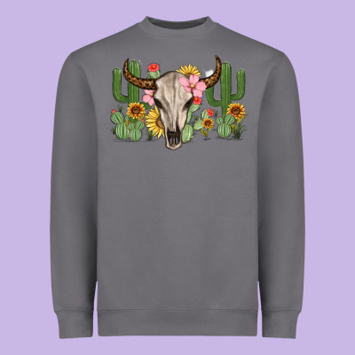 Bull Skull With Cactus Heavyweight Sweatshirt Designed By Maliassmallbusiness