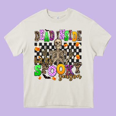 Dead Inside But It's Spooky Season Heavy Core Tee Designed By Adodesignshop