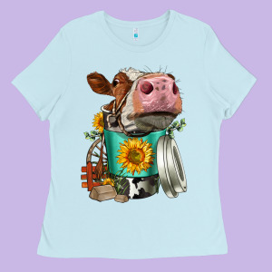 Simmental Cow Coffee Cup Ladies Tee Designed By Fadigitalartstudio