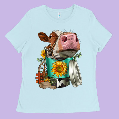 Simmental Cow Coffee Cup Ladies Tee Designed By Fadigitalartstudio