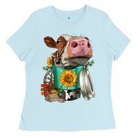 Baby Blue Simmental Cow Coffee Cup Ladies Tee - FaDigitalArtStudio