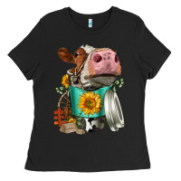 Black Simmental Cow Coffee Cup Ladies Tee - FaDigitalArtStudio