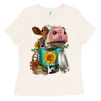 Bone Simmental Cow Coffee Cup Ladies Tee - FaDigitalArtStudio
