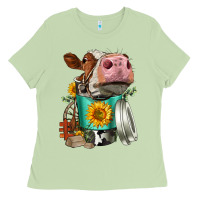Matcha Simmental Cow Coffee Cup Ladies Tee - FaDigitalArtStudio