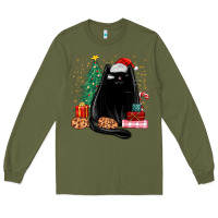 Army Green christmas black cat Long Sleeve Tee - MaliasSmallBusiness