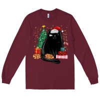 Burgundy christmas black cat Long Sleeve Tee - MaliasSmallBusiness