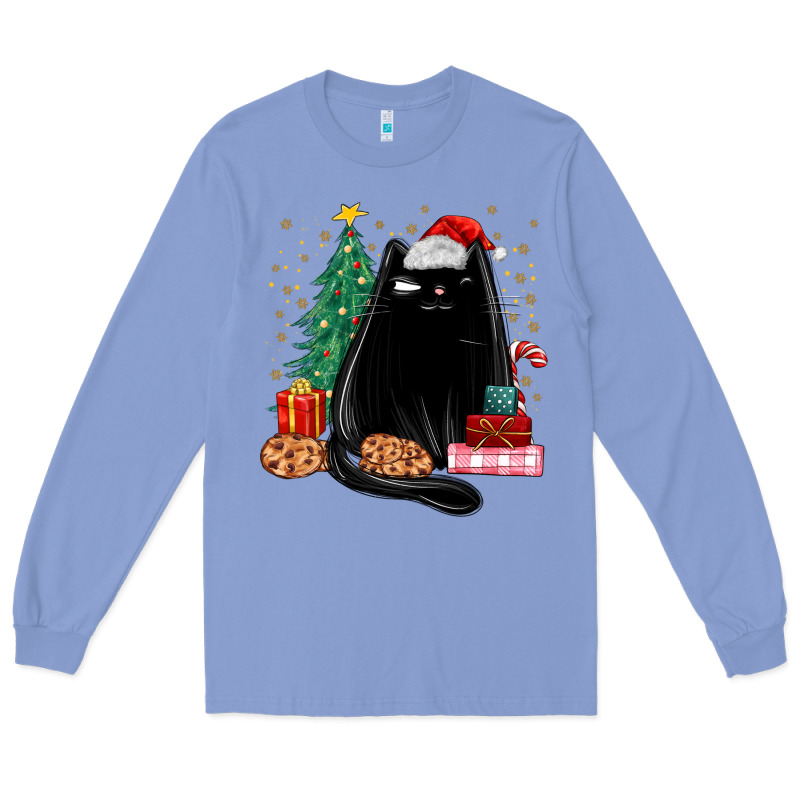 Christmas Black Cat Long Sleeve Tee by MaliasSmallBusiness | Teevron