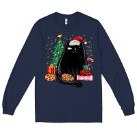 Navy christmas black cat Long Sleeve Tee - MaliasSmallBusiness