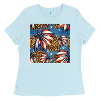 4th Of July Indian Headdress Seamless Pattern Ladies Tee | Teevron