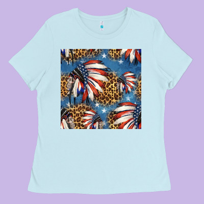 4th Of July Indian Headdress Seamless Pattern Ladies Tee Designed By Hra Design Shop