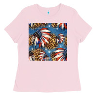Bubblegum Pink 4th of july indian headdress seamless pattern Ladies Tee - HRA Design Shop