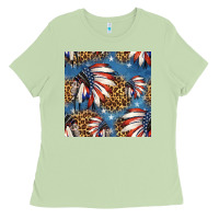 Matcha 4th of july indian headdress seamless pattern Ladies Tee - HRA Design Shop