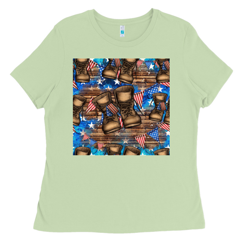 4th Of Juky Veteran Boots Seamless Pattern Ladies Tee by HRA Design Shop | Teevron