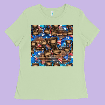 4th Of Juky Veteran Boots Seamless Pattern Ladies Tee Designed By Hra Design Shop