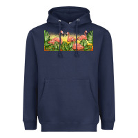 Navy flamingos with sunset Heavyweight Hoodie - TumblerDesignByShophia