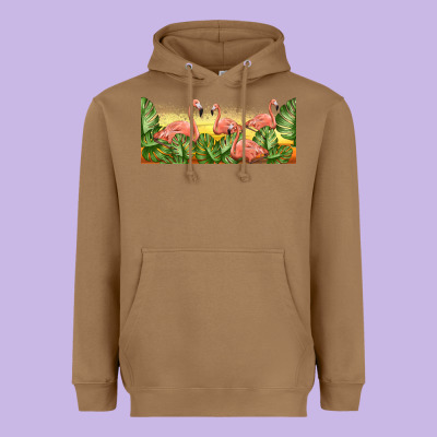 Flamingos With Sunset Heavyweight Hoodie Designed By Tumblerdesignbyshophia