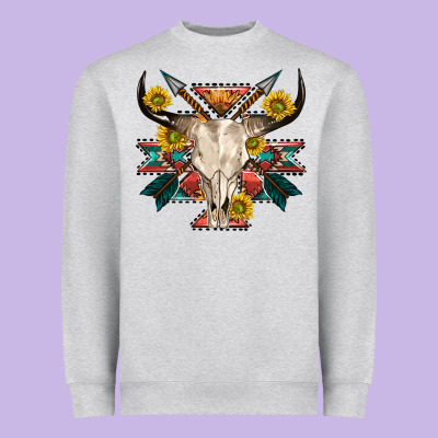 Aztec Western Bull Skull Heavyweight Sweatshirt Designed By Nancycooperartshop