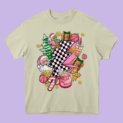 Pink Christmas Lightning Bolt Heavy Core Tee Designed By Adodesignshop