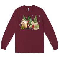 Burgundy christmas coffee and book Long Sleeve Tee - MaliasSmallBusiness