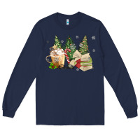 Navy christmas coffee and book Long Sleeve Tee - MaliasSmallBusiness