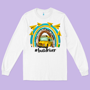 Bus Driver Rainbow Long Sleeve Tee Designed By Nancycooperartshop