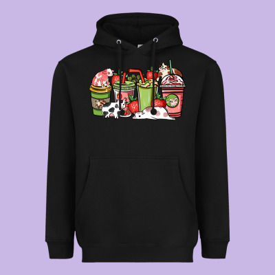 Cow And Strawberry Coffee Cups Heavyweight Hoodie Designed By Howdyjamesfarm