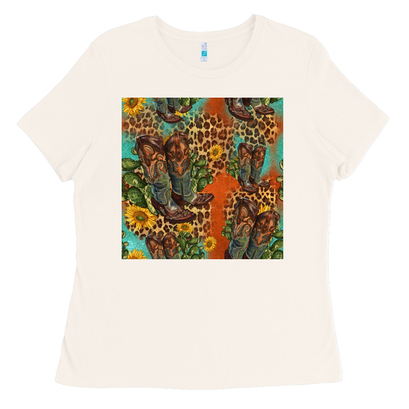Western Boots And Sunflowers Seamless Pattern Ladies Tee by HRA Design Shop | Teevron