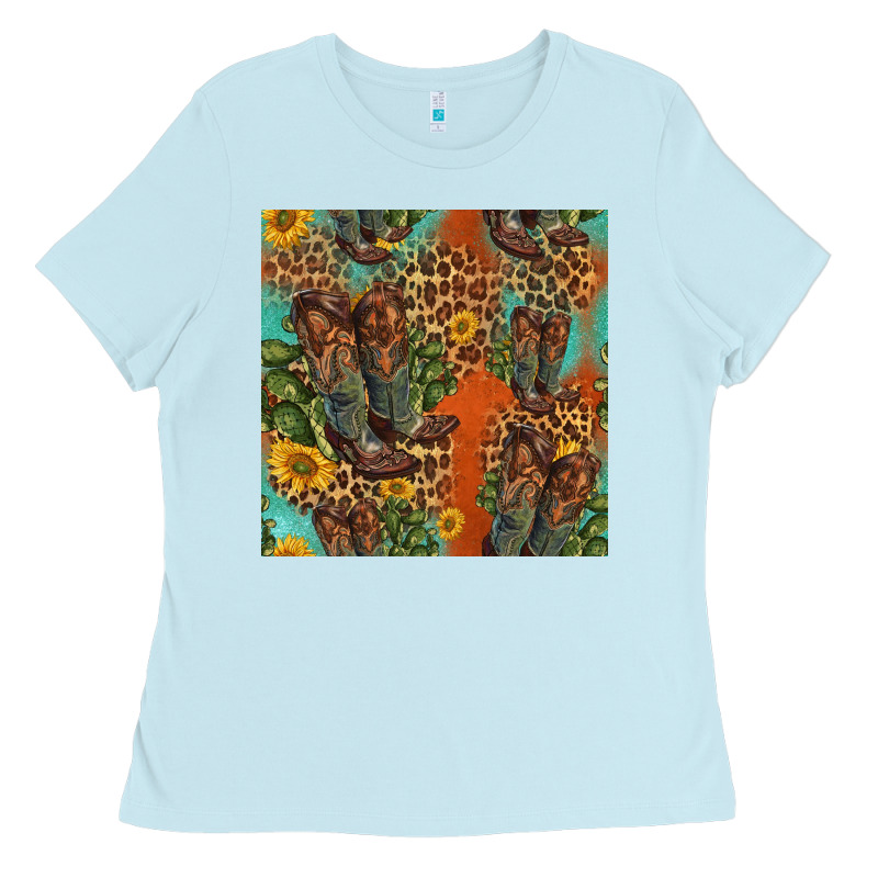 Western Boots And Sunflowers Seamless Pattern Ladies Tee by HRA Design Shop | Teevron