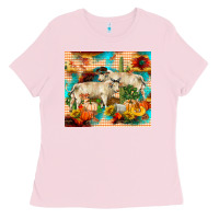 Bubblegum Pink fall charolais bulls Ladies Tee - RanaPortraitStore