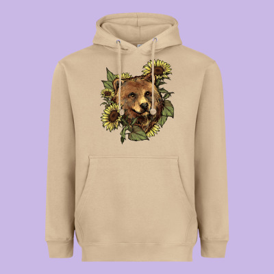 Bear Head Sunflower Heavyweight Hoodie Designed By Howdyjamesfarm