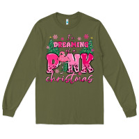 Army Green i'm dreaming of a pink christmas flamingo Long Sleeve Tee - MaliasSmallBusiness