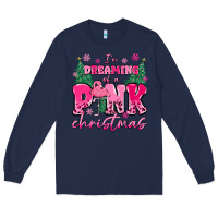Navy i'm dreaming of a pink christmas flamingo Long Sleeve Tee - MaliasSmallBusiness