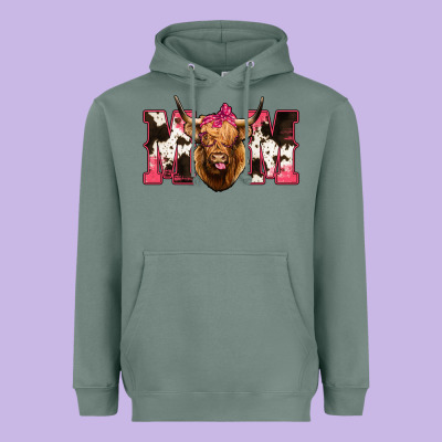 Western Highland Cow Mom Heavyweight Hoodie Designed By Howdyjamesfarm