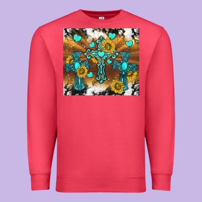 Western Crosses And Sunflowers Premium Sweatshirt Designed By Tumblerdesignbyshophia