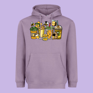 Honey Bee Coffee Cups Heavyweight Hoodie Designed By Howdyjamesfarm