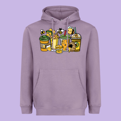 Honey Bee Coffee Cups Heavyweight Hoodie Designed By Howdyjamesfarm