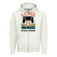 Oatmeal Heather Level 13 Unlocked Official Teenager 13th Birthday Zipper Hoodie - Bettercallsaul